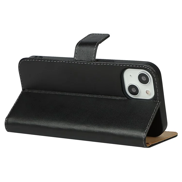 Genuine Leather Anti-Scratch Phone Cover Dust-Proof Stand Phone Case with Wallet for iPhone 13 6.1 inch