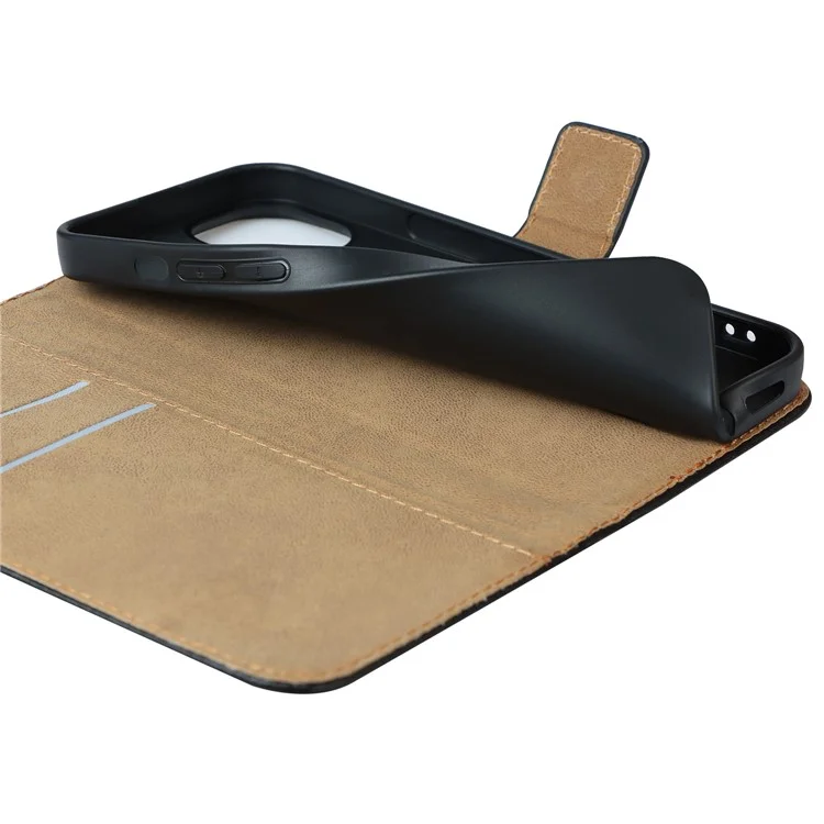 Genuine Leather Anti-Scratch Phone Cover Dust-Proof Stand Phone Case with Wallet for iPhone 13 6.1 inch