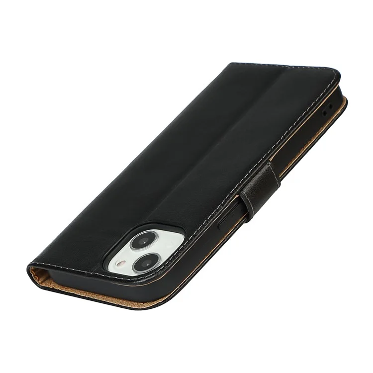 Genuine Leather Anti-Scratch Phone Cover Dust-Proof Stand Phone Case with Wallet for iPhone 13 6.1 inch