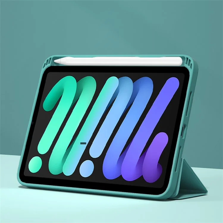 For iPad mini (2024) / mini (2021) Shockproof Case PU Leather Magnetic Tablet Cover Transparent Back Tablet Protector with Pencil Holder Support Auto Wake / Sleep - Green