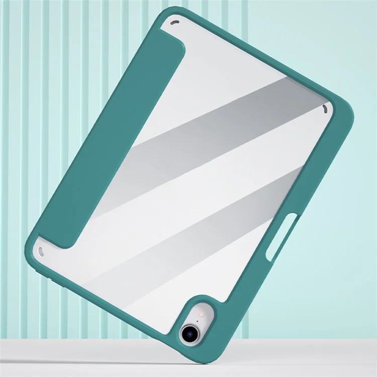 For iPad mini (2024) / mini (2021) Shockproof Case PU Leather Magnetic Tablet Cover Transparent Back Tablet Protector with Pencil Holder Support Auto Wake / Sleep - Green