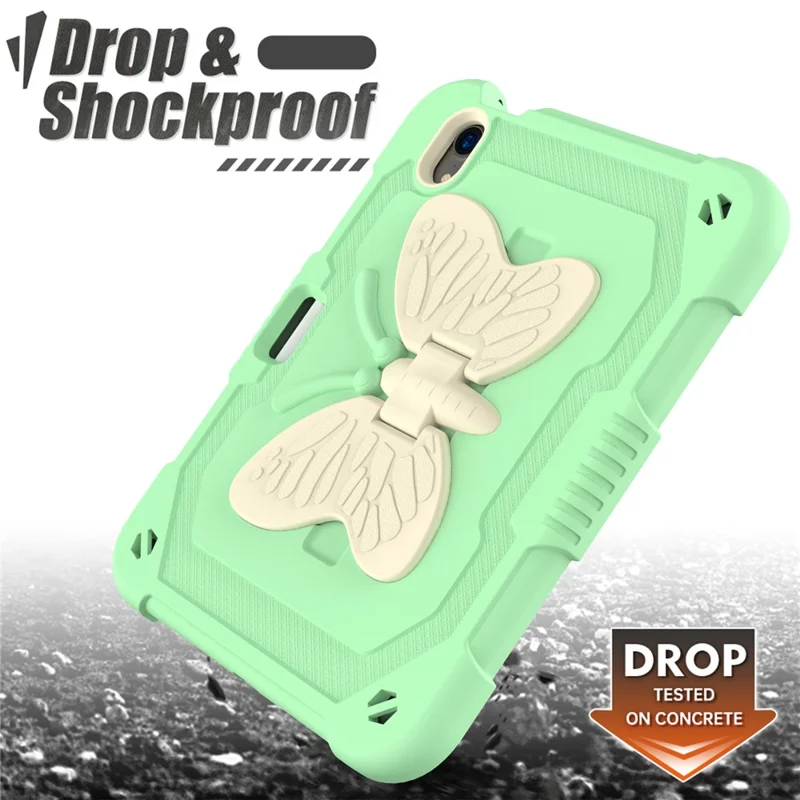 Color Splicing Butterfly Shape Kickstand Tablet Protective Case Cover with Shoulder Strap for iPad mini (2024) / mini (2021) - Beige / Green