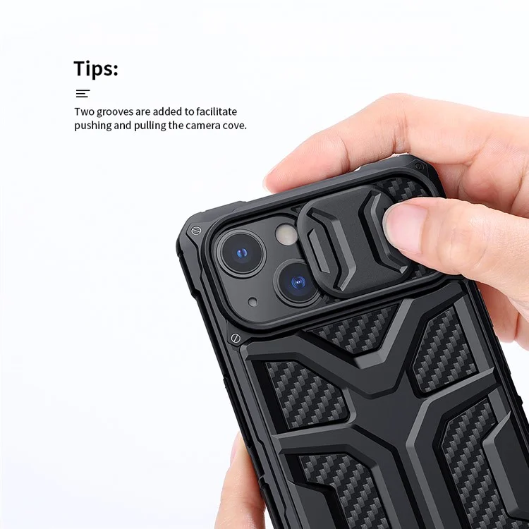 NILLKIN Adventurer Custodia rigida antiscivolo per telefono TPU+PC Custodia protettiva per iPhone 13 6.1 pollici - Nero 