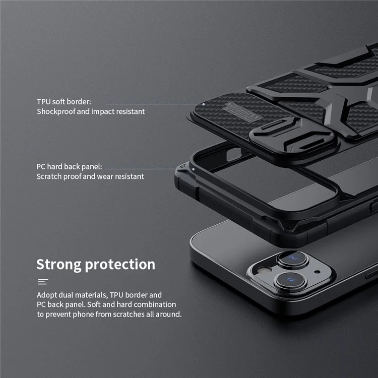 NILLKIN Adventurer Custodia rigida antiscivolo per telefono TPU+PC Custodia protettiva per iPhone 13 6.1 pollici - Nero 
