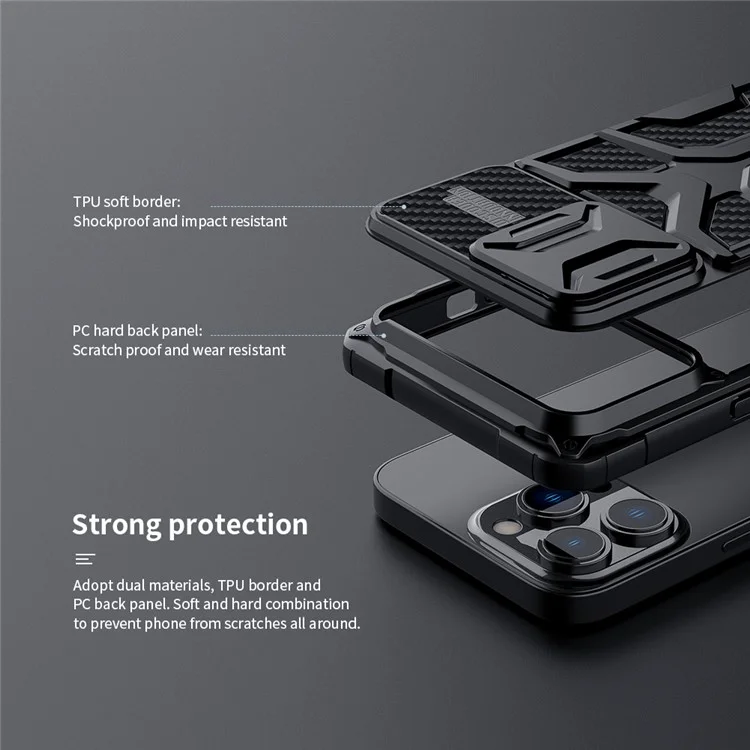 NILLKIN Adventurer Anti Slip Hard Phone Case TPU+PC Phone Protective Cover for iPhone 13 Pro 6.1 inch - Black