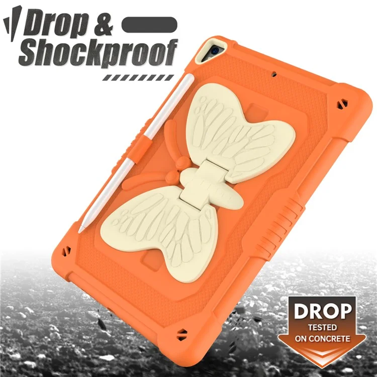 Dual-color PC + Silikon Butterfly Shape Kickstand Tablet Cover Case mit Schultergurt für iPad 10.2 (2021)/(2020)/(2019) - Beige/Orange