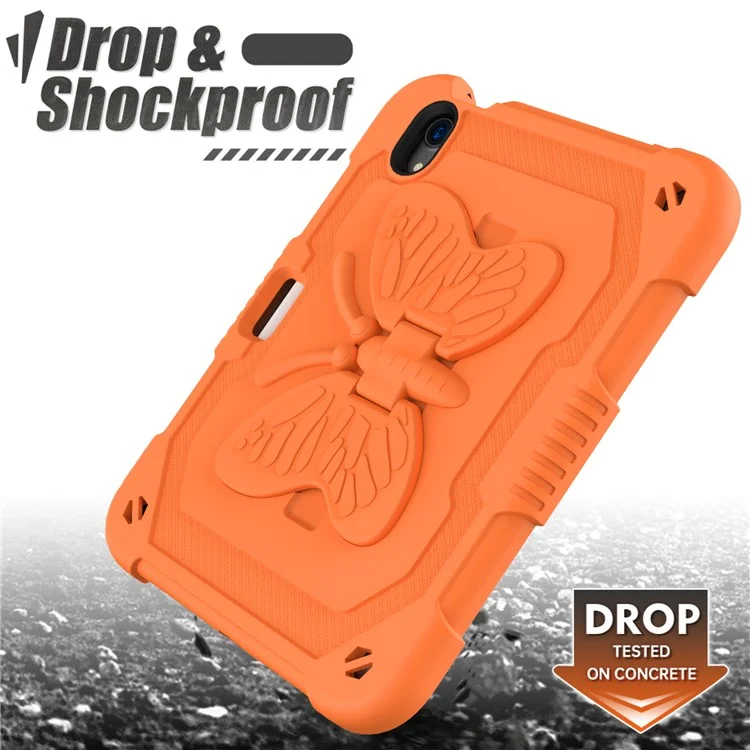 Solid Color PC + Silicone Tablet Cover Shell with Butterfly Shape Kickstand and Shoulder Strap for iPad mini (2024) / mini (2021) - Orange