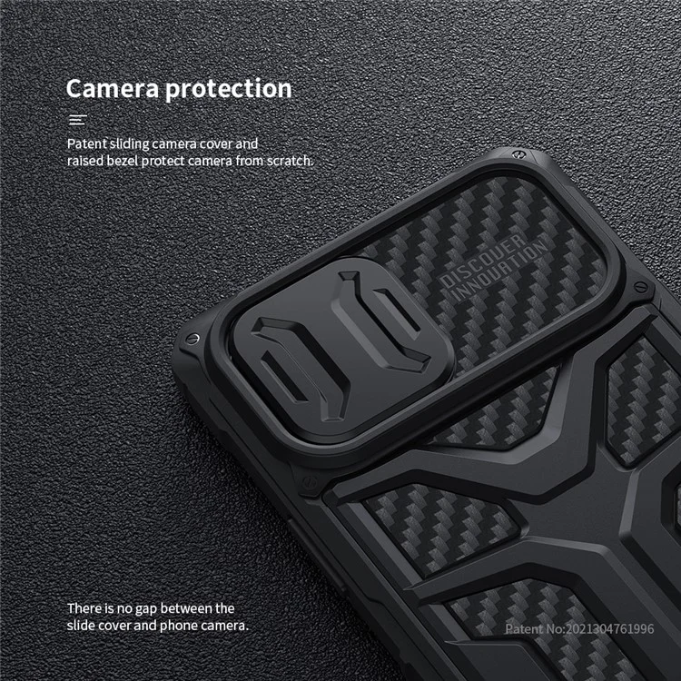 NILLKIN Adventurer Funda protectora de cámara Anti Deslizamiento de Panal de Abeja Dura Carcasa Protectora de Teléfono TPU+PC para iPhone 13 Pro Max 6.7 pulgadas - Negro 