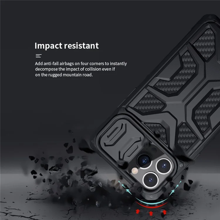 NILLKIN Adventurer Funda protectora de cámara Anti Deslizamiento de Panal de Abeja Dura Carcasa Protectora de Teléfono TPU+PC para iPhone 13 Pro Max 6.7 pulgadas - Negro 