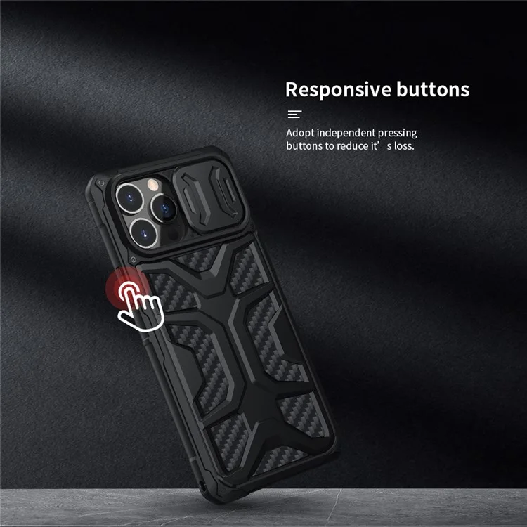 NILLKIN Adventurer Funda protectora de cámara Anti Deslizamiento de Panal de Abeja Dura Carcasa Protectora de Teléfono TPU+PC para iPhone 13 Pro Max 6.7 pulgadas - Negro 