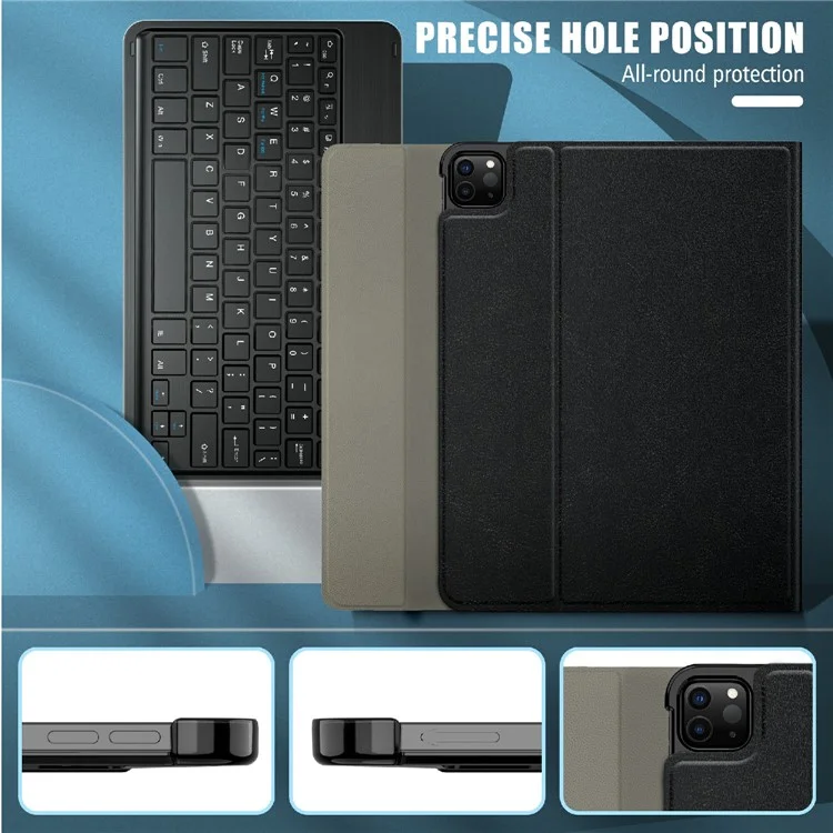 Detachable Wireless Bluetooth-compatible Keyboard Leather Stand Case Cover with Pen Slot for iPad Pro 11-inch (2021)