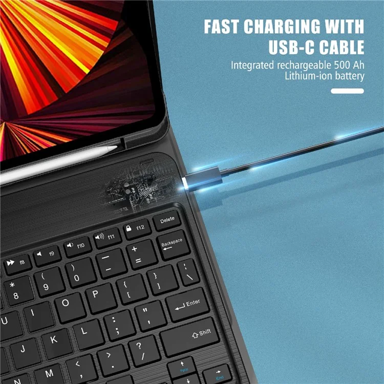 Detachable Wireless Bluetooth-compatible Keyboard Leather Stand Case Cover with Pen Slot for iPad Pro 11-inch (2021)