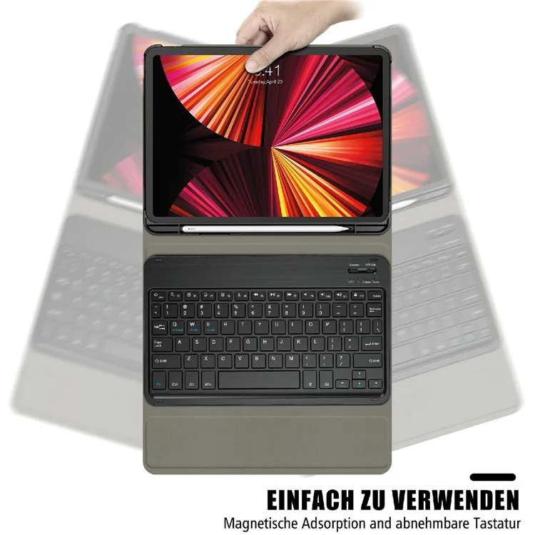 Detachable Wireless Bluetooth-compatible Keyboard Leather Stand Case Cover with Pen Slot for iPad Pro 11-inch (2021)