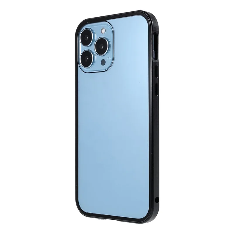 35 Degrees Anti-Peep Drop-Resistant Powerful Magnetic Metal Frame + Double-Sided Tempered Glass Phone Case for iPhone 13 Pro 6.1 inch - Black