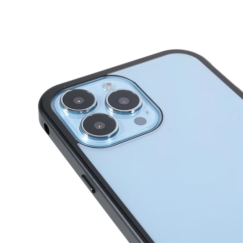 35 Degrees Anti-Peep Drop-Resistant Powerful Magnetic Metal Frame + Double-Sided Tempered Glass Phone Case for iPhone 13 Pro 6.1 inch - Black