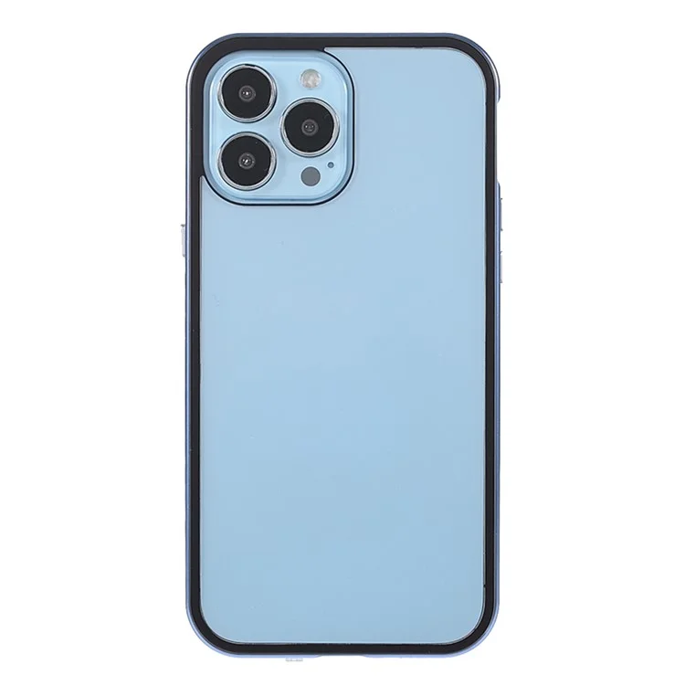 Privacy-Protected 35 Degrees Anti-Peep Shock-Proof Magnetic Metal Frame + Double-Sided Tempered Glass Phone Case for iPhone 13 Pro Max 6.7 inch - Blue