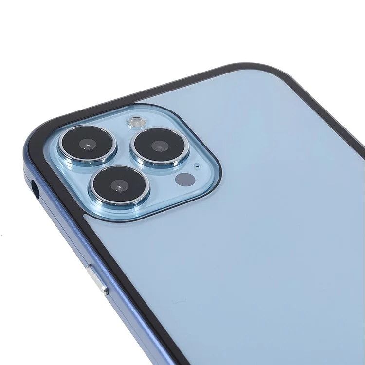 Privacy-Protected 35 Degrees Anti-Peep Shock-Proof Magnetic Metal Frame + Double-Sided Tempered Glass Phone Case for iPhone 13 Pro Max 6.7 inch - Blue