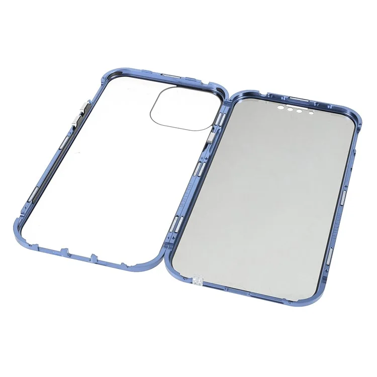 Privacy-Protected 35 Degrees Anti-Peep Shock-Proof Magnetic Metal Frame + Double-Sided Tempered Glass Phone Case for iPhone 13 Pro Max 6.7 inch - Blue