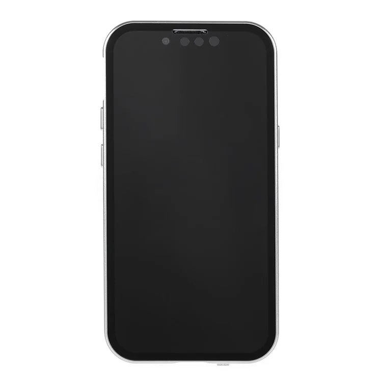 Carcasa de teléfono de metal con marco magnético resistente a los arañazos + vidrio templado de doble cara con protección antirreflejo de 35 grados para iPhone 13 mini de 5.4 pulgadas - Plata