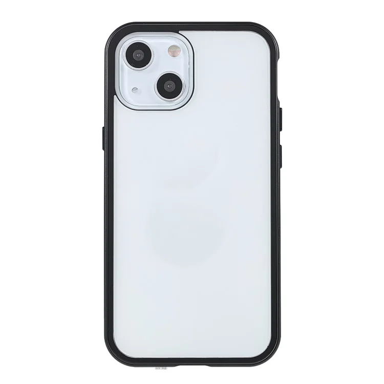 Drop and Shock Resistant Bright Double-sided Tempered Glass + Magnetic Metal Frame Phone Case for iPhone 13 6.1 inch - Black