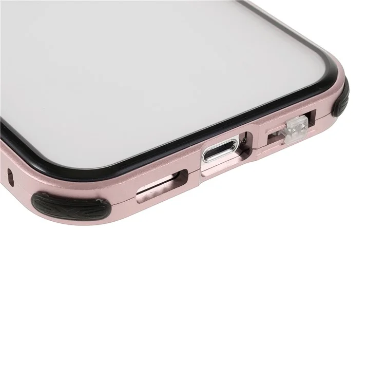 Anti-Spy Double-Sided Tempered Glass + Lock Buckle Design Magnetic Metal Frame Phone Case for iPhone 13 Pro 6.1 inch - Pink