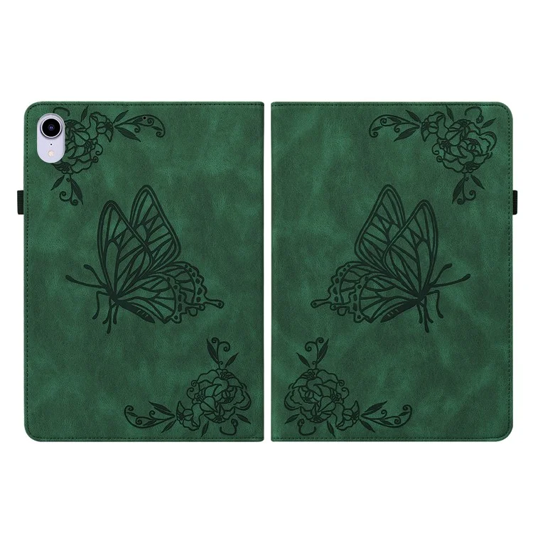Butterfly Flower Leather Stand Cards Slot Cover with Elastic Band for iPad mini (2024) / mini (2021) - Green