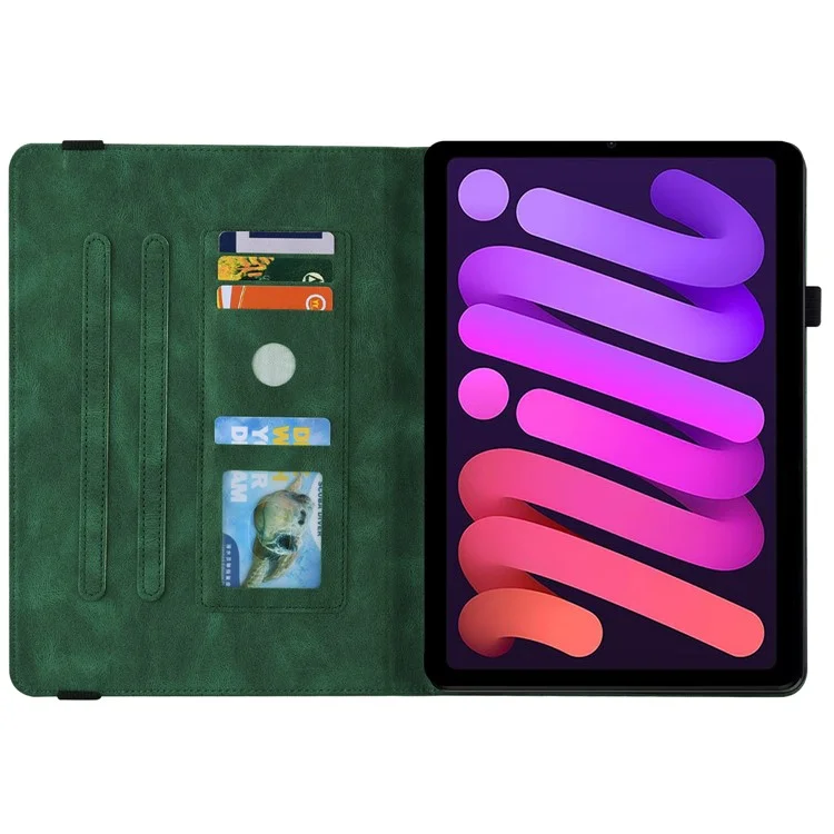 Butterfly Flower Leather Stand Cards Slot Cover with Elastic Band for iPad mini (2024) / mini (2021) - Green