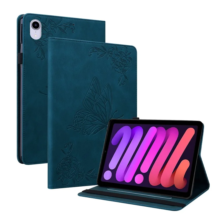 Étui à rabat en cuir avec emplacement pour cartes et bande élastique pour iPad mini (2024) / mini (2021) - Bleu