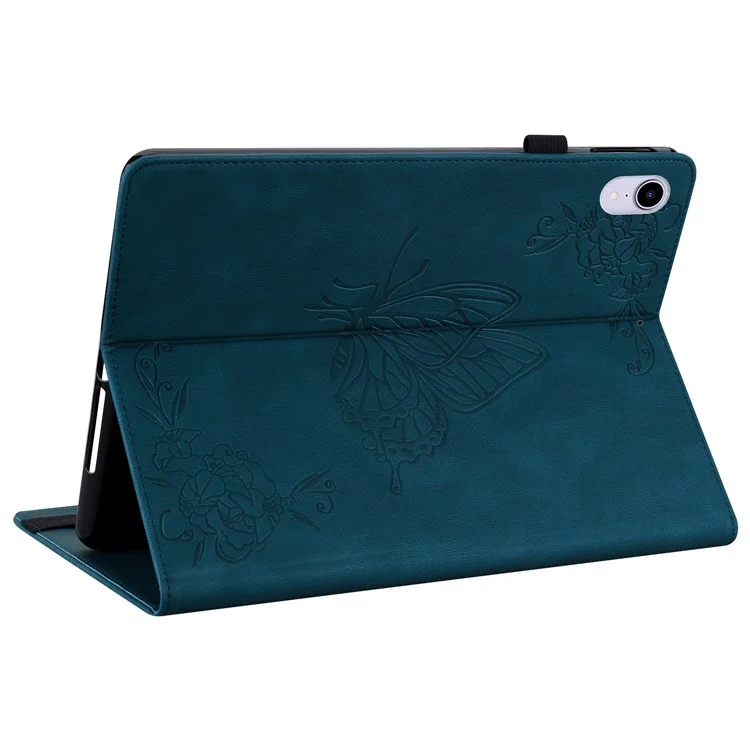 Étui à rabat en cuir avec emplacement pour cartes et bande élastique pour iPad mini (2024) / mini (2021) - Bleu