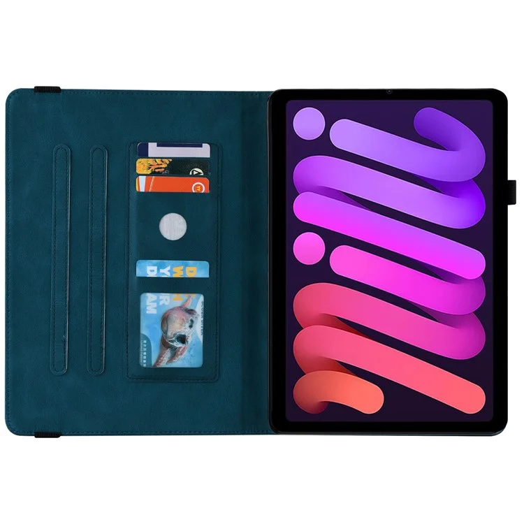 Étui à rabat en cuir avec emplacement pour cartes et bande élastique pour iPad mini (2024) / mini (2021) - Bleu