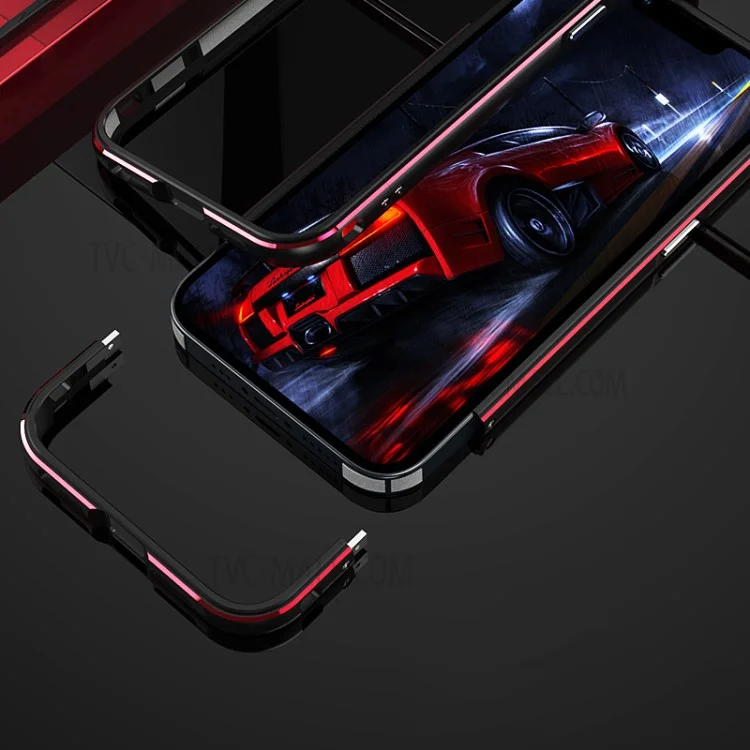 Contrast Color Protective Bumper Anti Drop and Shock Screwed Metal Frame Phone Case with Camera Lens Cover for iPhone 13 mini 5.4 inch - Red