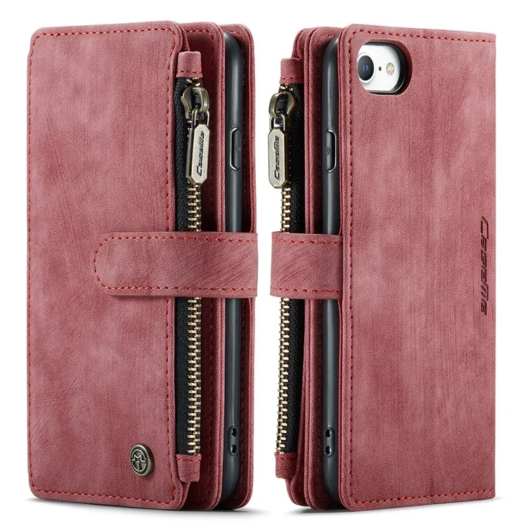 Étui portefeuille en cuir PU à plusieurs emplacements pour cartes CASEME C30 Series pour iPhone SE (2022)/SE (2020)/8/7/6 - Rouge