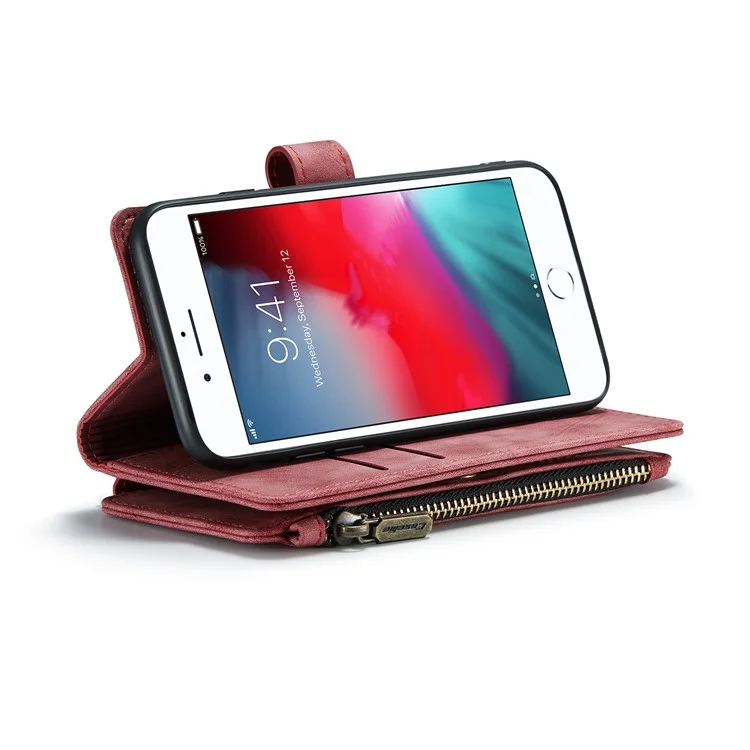 Étui portefeuille en cuir PU à plusieurs emplacements pour cartes CASEME C30 Series pour iPhone SE (2022)/SE (2020)/8/7/6 - Rouge