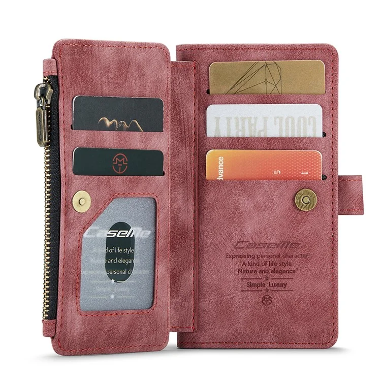 Étui portefeuille en cuir PU à plusieurs emplacements pour cartes CASEME C30 Series pour iPhone SE (2022)/SE (2020)/8/7/6 - Rouge