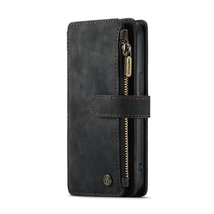 CASEME C30 Series Múltiples espacios para tarjetas Bien protegido Durable Cartera con cremallera Funda de teléfono de cuero PU con soporte para iPhone 12/12 Pro 6.1 pulgadas - Negro