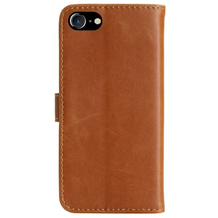 Retro Crazy Horse Leather Case for iPhone SE (2020)/SE (2022)/8/7 4.7 inch, Wallet Stand Shockproof TPU Magnetic Protect Book Flip Folio Cover - Brown