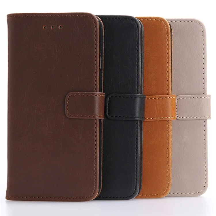 Retro Crazy Horse Leather Case for iPhone SE (2020)/SE (2022)/8/7 4.7 inch, Wallet Stand Shockproof TPU Magnetic Protect Book Flip Folio Cover - Brown