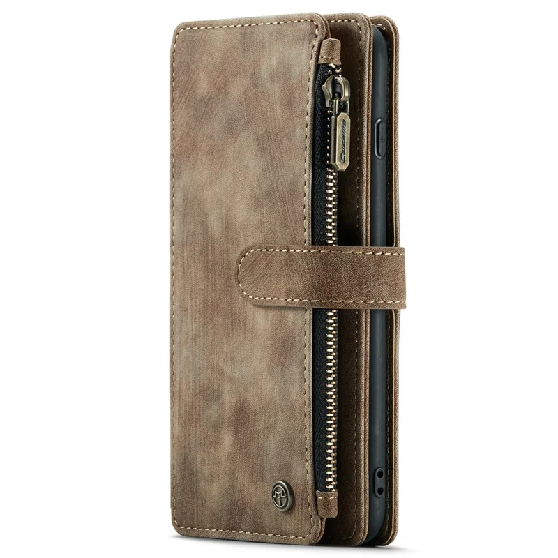 For iPhone 6 Plus / 7 Plus / 8 Plus Phone Cases with Strap CASEME C30 Zipper Multiple Card Holder PU Leather Cover - Brown