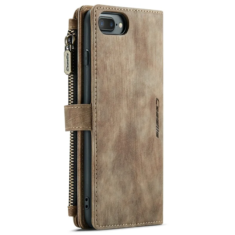 For iPhone 6 Plus / 7 Plus / 8 Plus Phone Cases with Strap CASEME C30 Zipper Multiple Card Holder PU Leather Cover - Brown