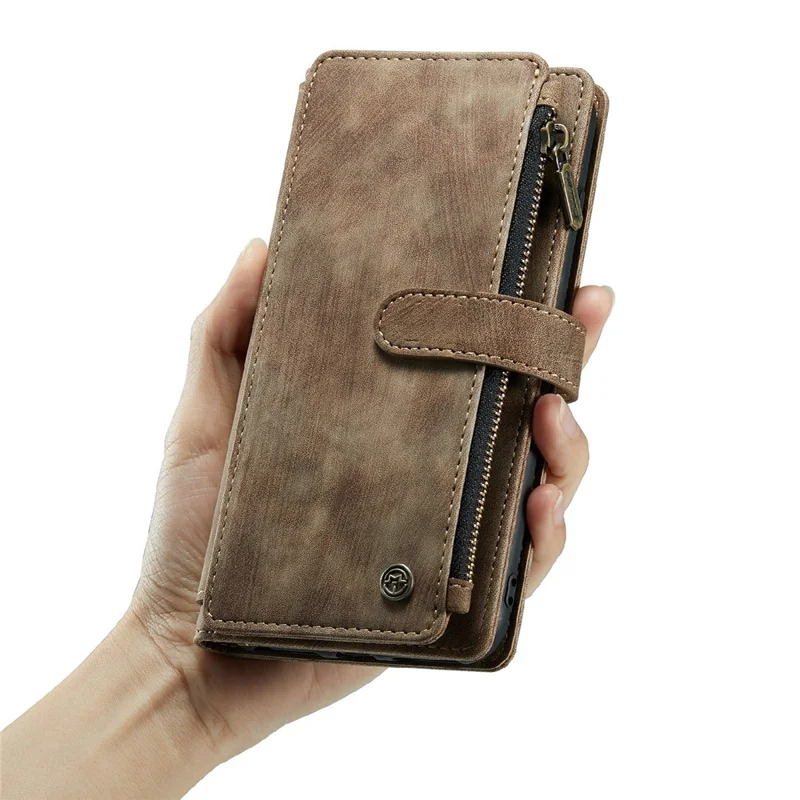 For iPhone 6 Plus / 7 Plus / 8 Plus Phone Cases with Strap CASEME C30 Zipper Multiple Card Holder PU Leather Cover - Brown