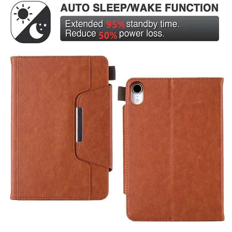 Full Protection PU Leather Stand Wallet Tablet Cover with Auto Sleep / Wake for iPad mini (2024) / mini (2021) - Brown