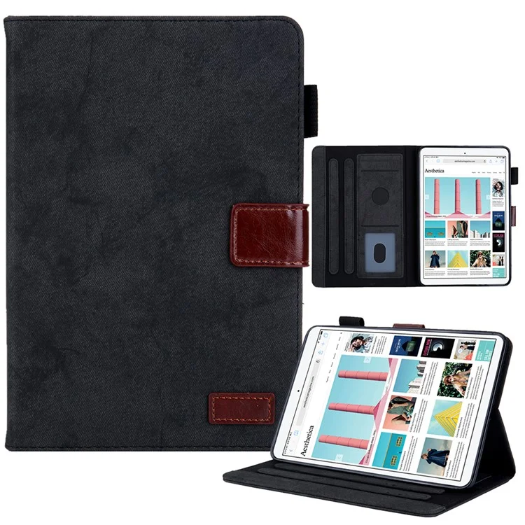 Carte de texture de tissu Emplacements pour cartes Étui en cuir PU avec support debout à réveil / veille automatique pour iPad mini (2024) / mini (2021) - Noir