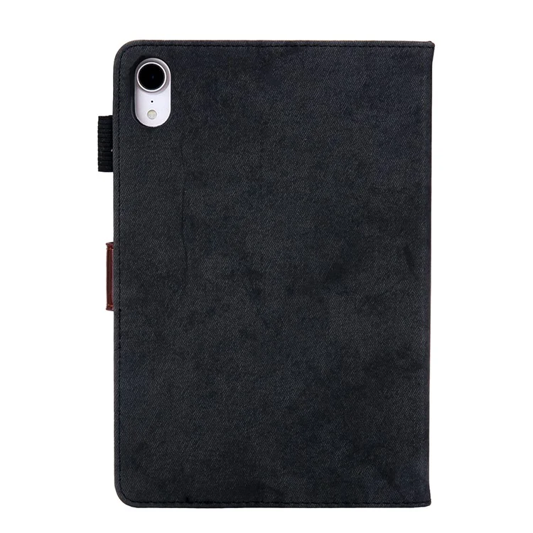 Carte de texture de tissu Emplacements pour cartes Étui en cuir PU avec support debout à réveil / veille automatique pour iPad mini (2024) / mini (2021) - Noir