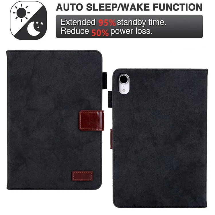 Carte de texture de tissu Emplacements pour cartes Étui en cuir PU avec support debout à réveil / veille automatique pour iPad mini (2024) / mini (2021) - Noir