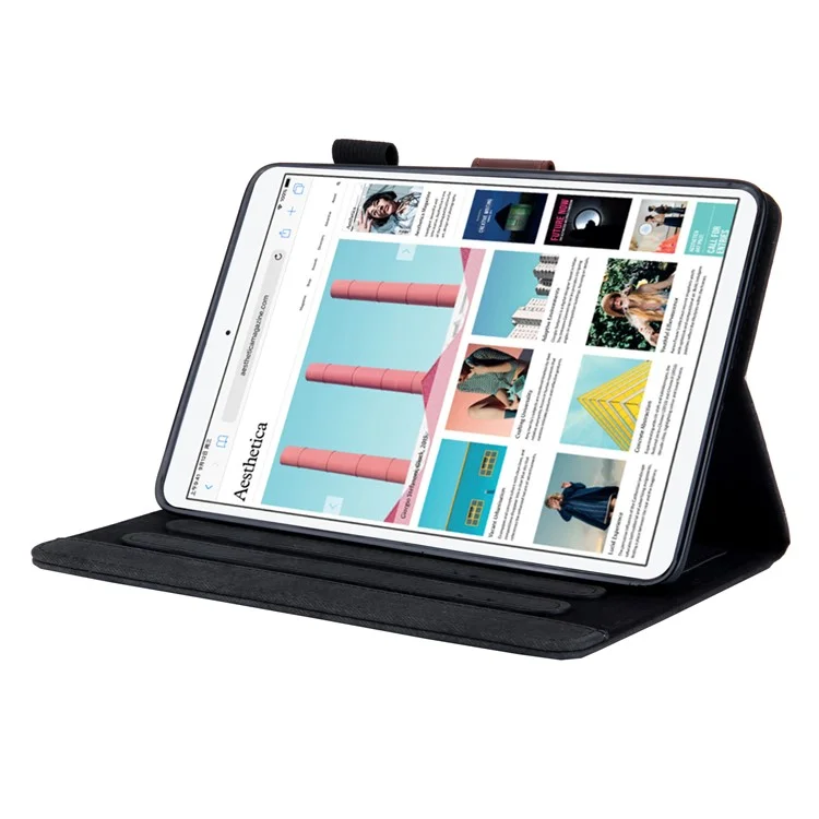 Carte de texture de tissu Emplacements pour cartes Étui en cuir PU avec support debout à réveil / veille automatique pour iPad mini (2024) / mini (2021) - Noir