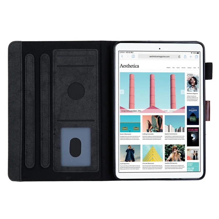 Carte de texture de tissu Emplacements pour cartes Étui en cuir PU avec support debout à réveil / veille automatique pour iPad mini (2024) / mini (2021) - Noir