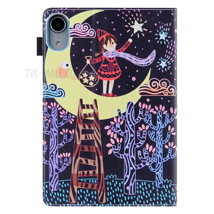 Stand Cross Texture Pattern Printing Leather Case with Auto Wake / Sleep for iPad mini (2024) / mini (2021) - Girl on The Moon