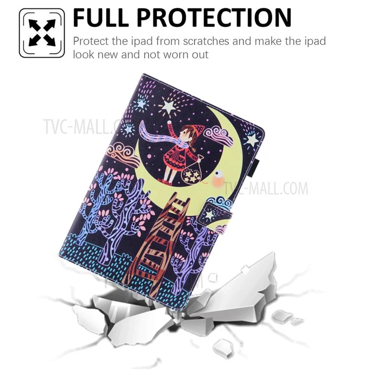 Stand Cross Texture Pattern Printing Leather Case with Auto Wake / Sleep for iPad mini (2024) / mini (2021) - Girl on The Moon