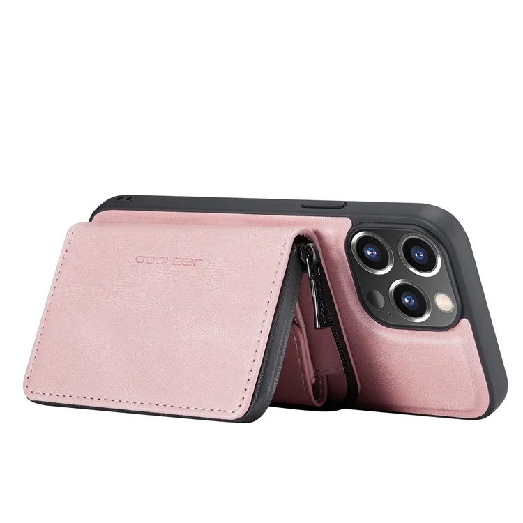 Junghood-gut Geschützter Anti-Fall-magnetischer Abnehmbarer 2-in-1-Hybridgehäuse Mit Reißverschluss-Wallet Kickstand Für IPhone 13 Pro 6,1 Zoll - Rosa