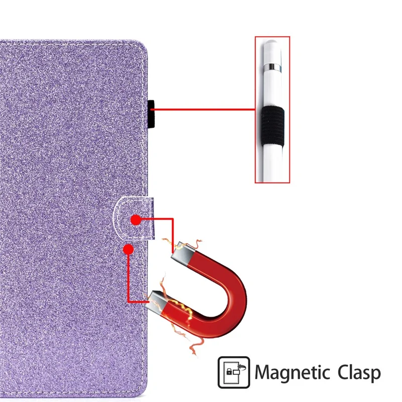 Glittery Powder Card Slots Stand PU Leather + TPU Shell for iPad mini (2024) / mini (2021) - Purple